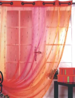 Voilage en Organza à Fines Rayures Brodées