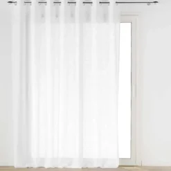 Voilage grande largeur à Oeillets Haltona Blanc Effet Lin Tissé