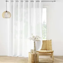 Voilage grande largeur à Oeillets Haltona Blanc Effet Lin Tissé