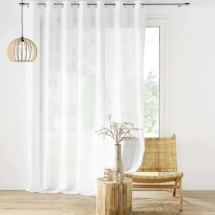 Voilage grande largeur à Oeillets Haltona Blanc Effet Lin Tissé