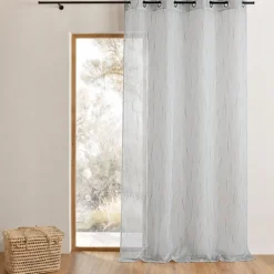 Voilage gris organza brodé motif de brindilles