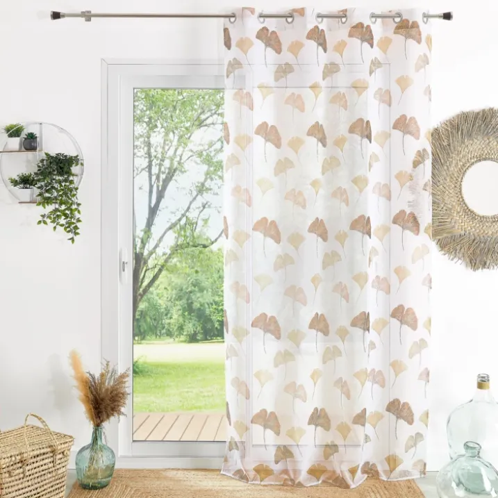 Voilage léger imprimé motif ginkgo