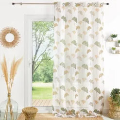 Voilage léger imprimé motif ginkgo