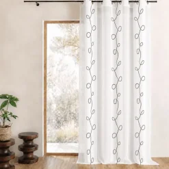 Voilage organza dévoré motif rayures et fils