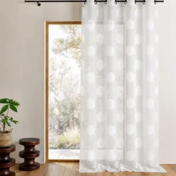 Voilage organza jacquard brodé motif gros ronds