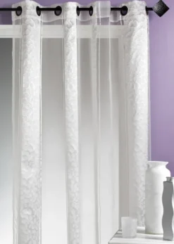 Voilage organza jacquard à motif feuillage
