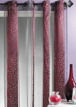 Voilage organza jacquard à motif feuillage