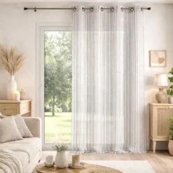 Voilage organza à rayures et œillets